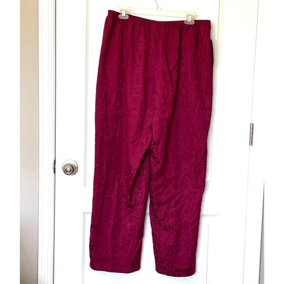 Miss Elaine Wms L Burgundy Jacquard 2 Pc Pajama Set Button Up Top Elegant - Picture 10 of 14